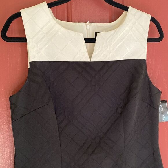 JESSICA HOWARD MISSY COLOR-BLOCK IVORY/BLACK SLEEVELESS SHEATH DRESS 12 NWT - Picture 12 of 14